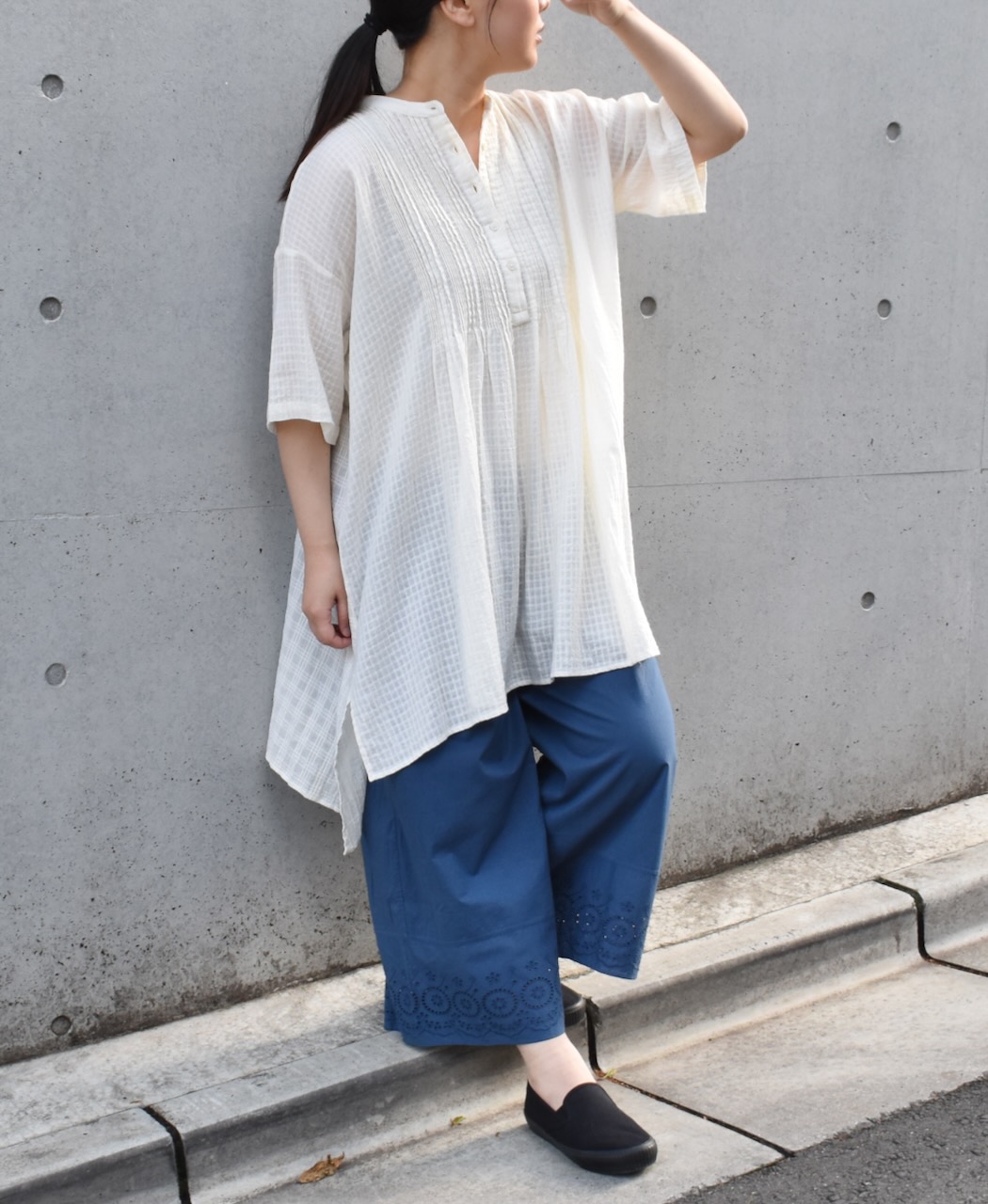 INSL23224 (パンツ) 80'S VOILE PLAIN WITH CUT WORK LACE EASY PANTS