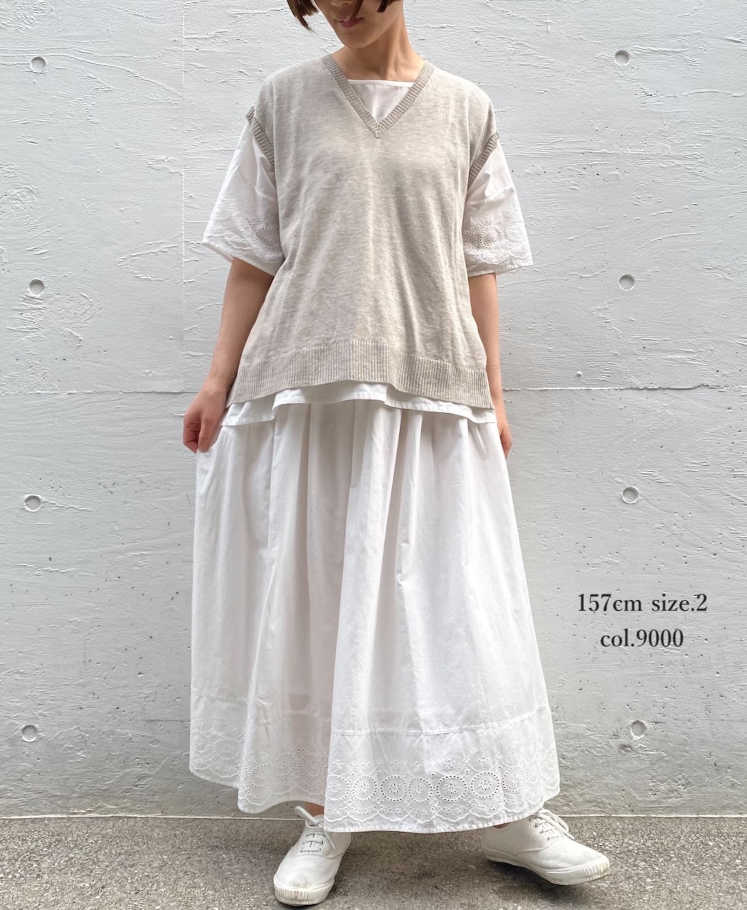 INSL24225 (スカート) 80'S VOILE PLAIN WITH CUT WORK LACE GATHERED SKIRT