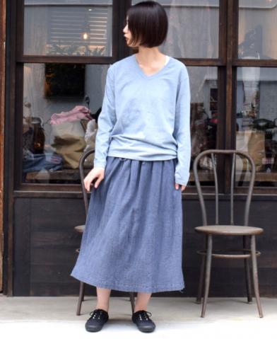 ARMEN "GAUZE DYE STIRPE SKIRT" & Goodwear "V-neck …