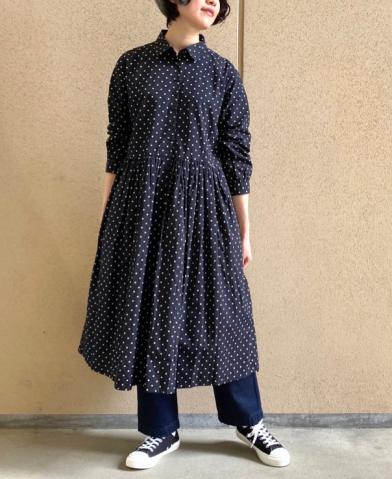 SOIL 〜40'S POPLINN DOT PRINT REGULAR COLLAR DRESS〜