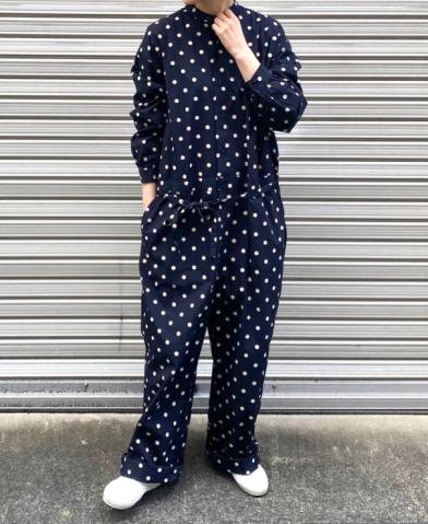 SOIL 〜40’S POPLINN DOT PRINT BAND COLLAR OVERALLS〜