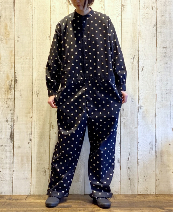 SOIL 〜40'S POPLINN DOT PRINT BAND COLLAR OVERALLS / LARGE DOT ...