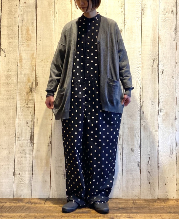 SOIL 〜40'S POPLINN DOT PRINT BAND COLLAR OVERALLS / LARGE DOT ...