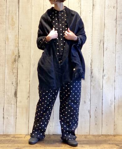 SOIL 〜40’S POPLINN DOT PRINT BAND COLLAR OVERALLS …