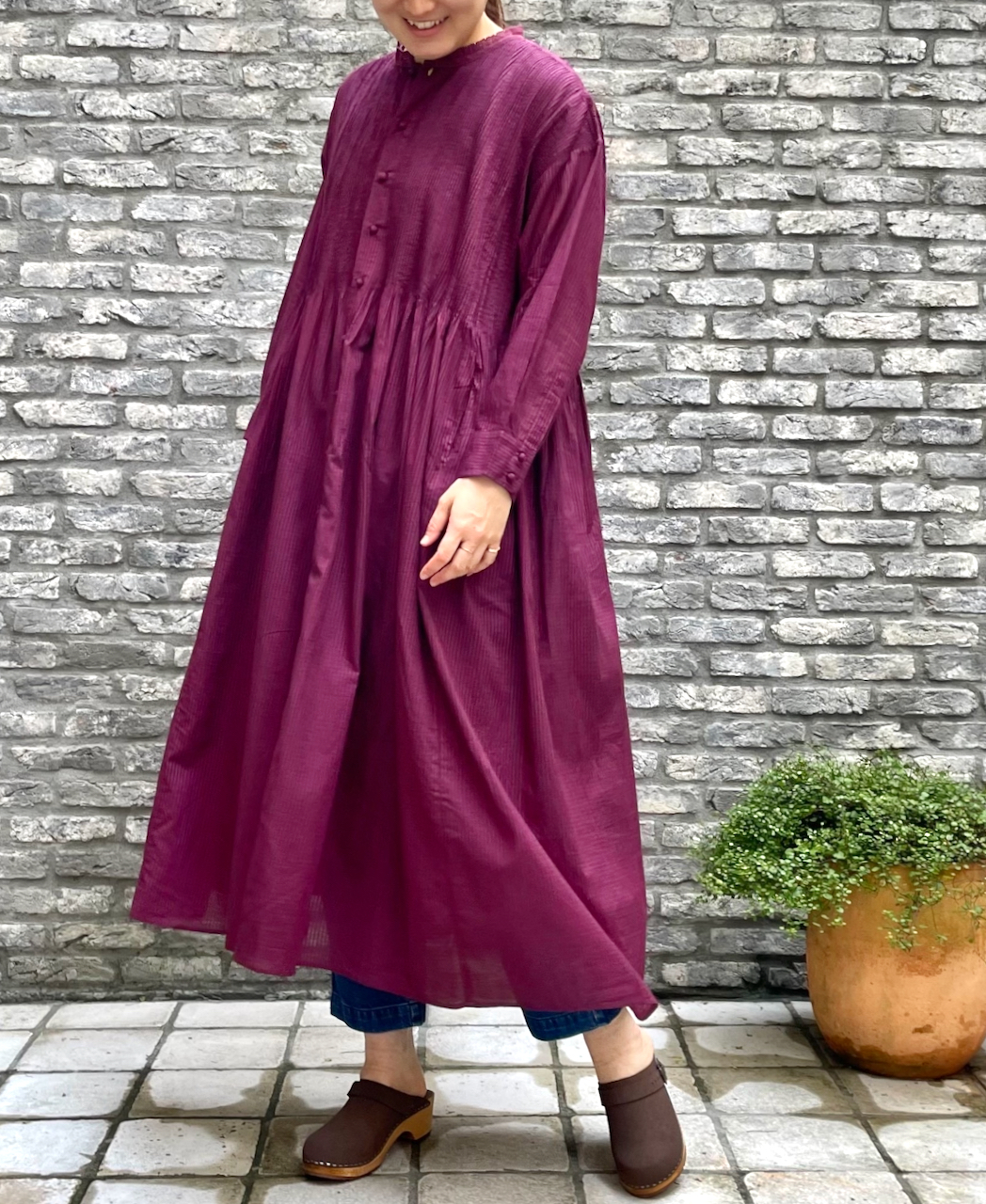 maison de soil 濃茶　チュニック maison de soil ~80'S ORGANIC VOILE CHECK LACE COLLAR DRESS WITH