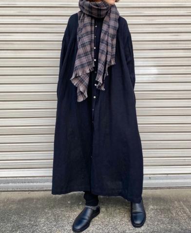 SOIL ~WOOL / LINEN BANDED COLLAR PINTUCK DRESS~