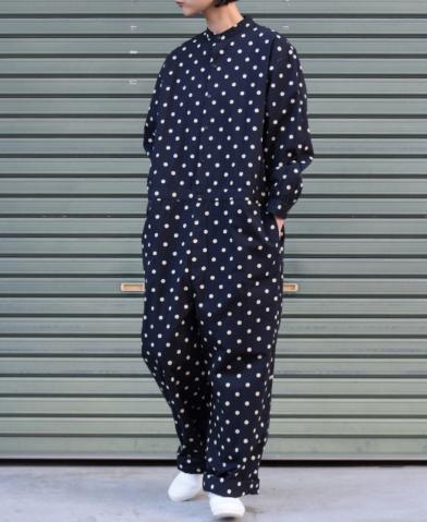 SOIL ~ 40’S POPLIN DOT PRINT BAND COLLAR OVERALLS …