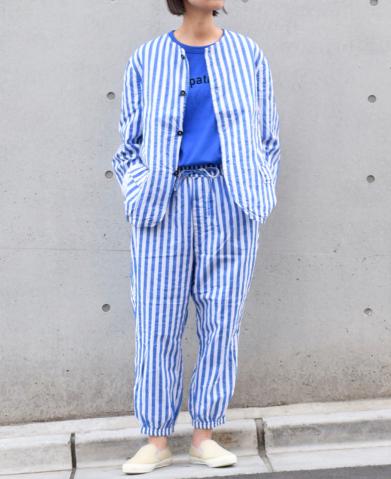 Vas-y Lentement 〜 POPLIN WIDE STRIPE NO COLLAR JAC…