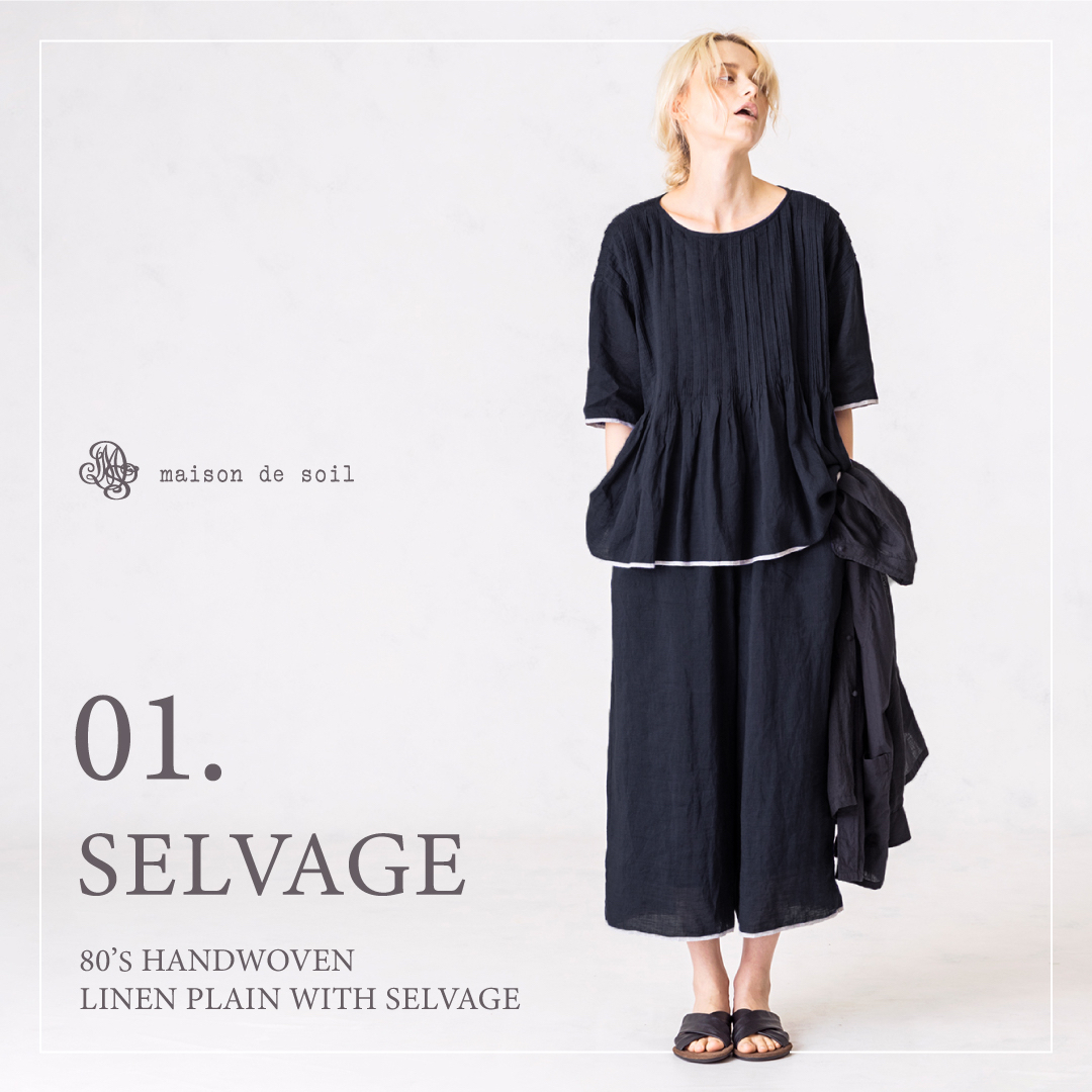 【美品】  maison de SOIL / メゾンドソイル | 2023SS | 80'S HANDWOVEN LINEN PLAIN WITH SELVAGE RANDOM PLEATS V-NECK FRONT OPENING DRESS 手織りリネン ピンタックワンピース | 2 | BLACK | レディース