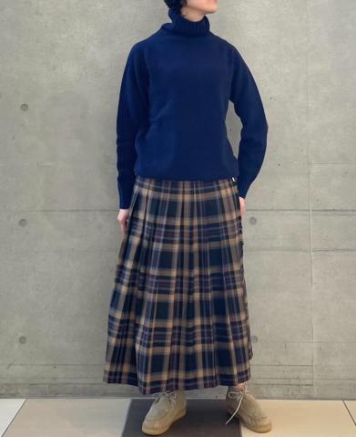 NOD0853 (スカート) WORSTED WOOL LOW WAIST PLEATS WRAP SKIRT