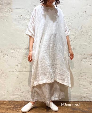  SOIL POWER LOOM LINEN BACK GATHERED DRESS