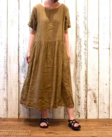 ARMEN 〜LINEN PLAIN BOAT NECK S/SL ONE-PIECE〜