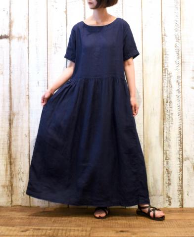 ARMEN 〜LINEN PLAIN BOAT NECK S/SL ONE-PIECE〜