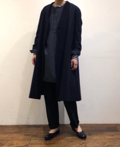 maison de soil WOOL V-COLLAR COAT - NAVY -