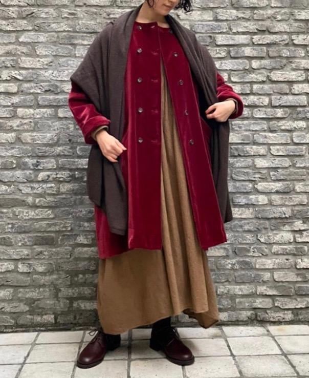 maison de soil COTTON VELOUR NO COLLAR DOUBLE COAT,Narumi Trading
