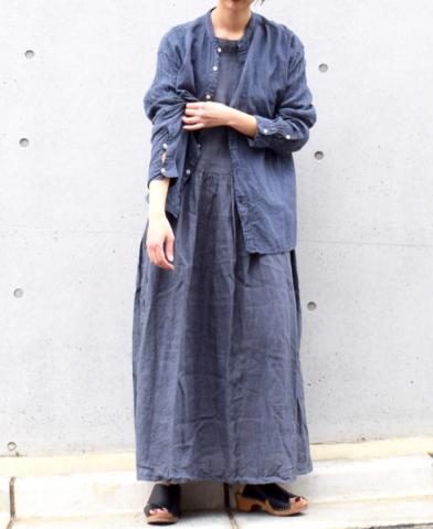 ARMEN 〜GAUZE STRIPE DYE UTILITY BANDED COLLAR SHIR…