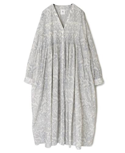 INMDS24073 (ワンピース) COTTON LEAF & FLOWER BLOCK PRINT V-NECK 