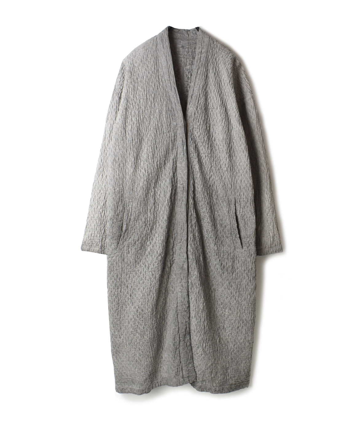 NMDS20002 POWER LOOM LINEN HAND DYED SMALL QUILT V-NECK COAT