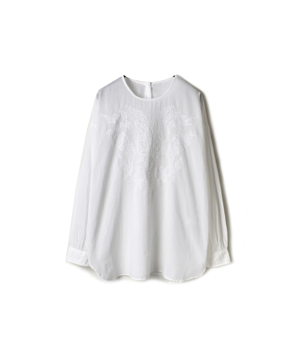 NMDS20081 ORGANIC VOILE BACK OPENING CREW-NECK EMB SHIRT