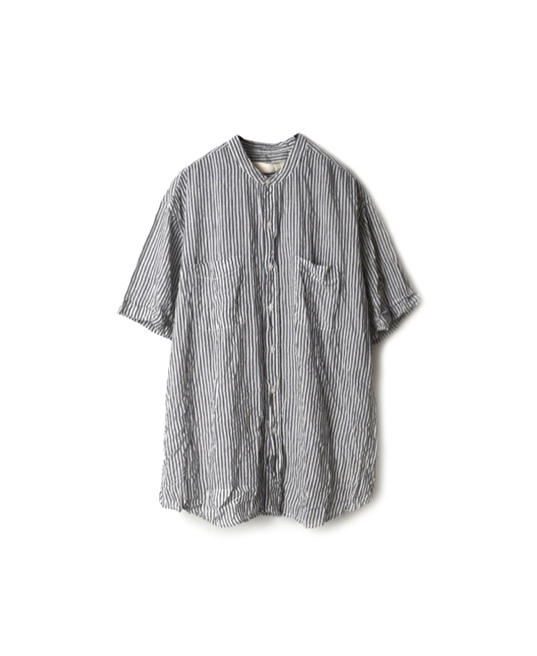 NVL2001HW HAND WOVEN COTTON BANDED COLLAR S/SL OVERSIZED SHIRT