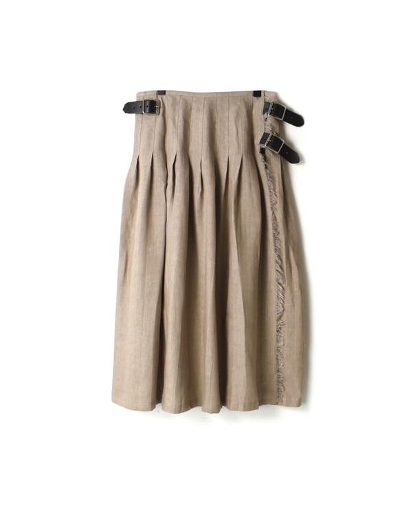 NOD0901 IRISH LINEN LOW WAIST PLEATS WRAP SKIRT