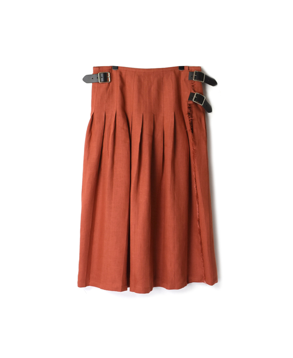 NOD0901 IRISH LINEN LOW WAIST PLEATS WRAP SKIRT