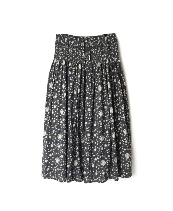 INMDS20154 80’S VOILE FLOWER BLOCK PRINT RANDOM PLEATS SKIRT