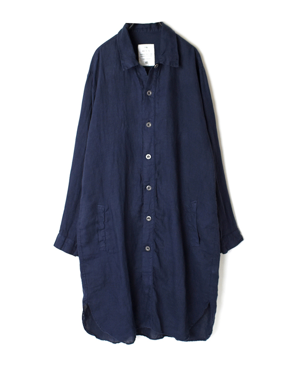 NHT1401L LINEN OVERDYE WORK BUTTON LONG SHIRT