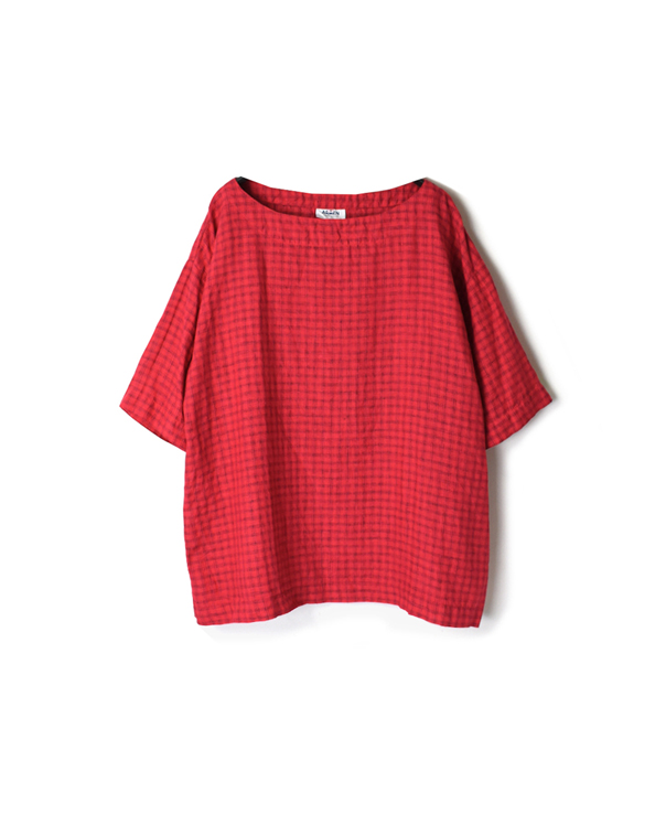 NAM1631LCT LINEN CHECK BOAT NECK S/SL SHIRT