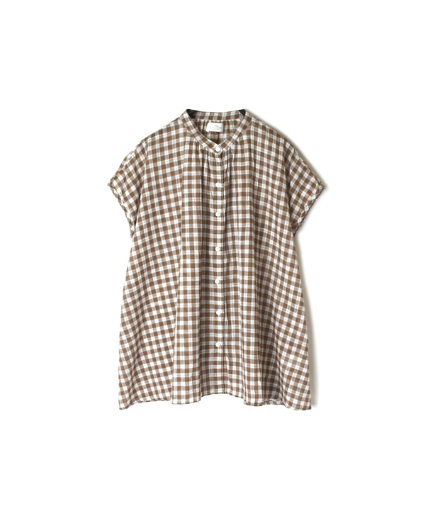 NSL20052 FANCY GINGHAM CHECK BANDED COLLAR FRENCH/SL SHIRT