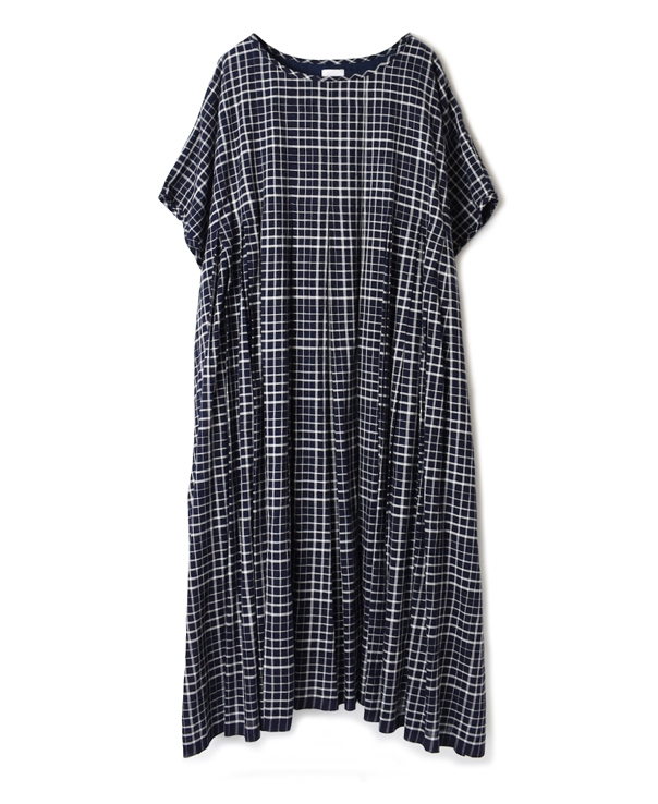 INMDS20113 100’S KHADI CHECK WITH SELVAGE INVERTED PLEAT DRESS WITH LINING