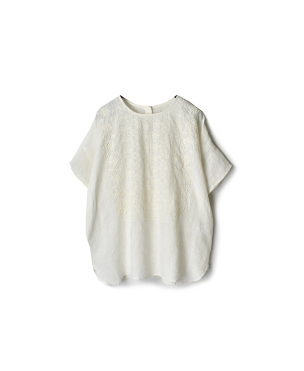 NMDS20022 80’S POWER LOOM LINEN WITH EMB BACK OPENING CREW-NECK S/SL EMB SHIRT