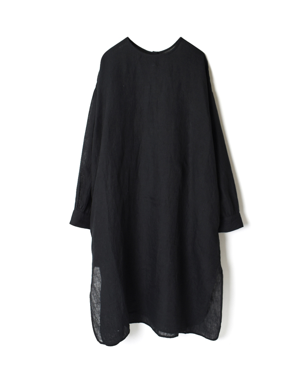 NMDS20012 80’S POWER LOOM LINEN PLAIN BACK OPENING CREW-NECK SHIRT DRESS