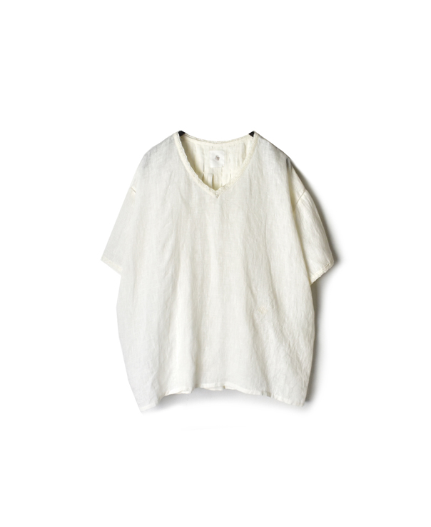 NMDS20013 80’S POWER LOOM LINEN PLAIN V-NECK LACE SHORT PULLOVER