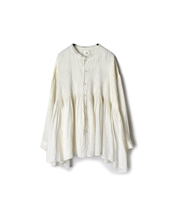 NMDS20014 80’S POWER LOOM LINEN PLAIN LACE COLLAR SHIRT WITH MINI PINTUCK