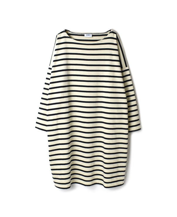 NLA1952 REGULAR STRIPE L/SL BOAT-NECK OVERSIZED TUNIC WITH SLIT