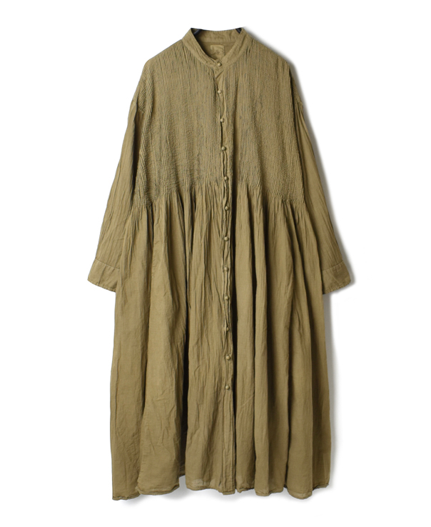 NMDS20054H 80’S ORGANIC STRIPE(HAND DYED) BANDED SHIRT DRESS WITH MINI PINTUCK