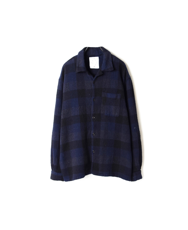 INHT2051WC COTTON WAFFLE BLOCK CHECK OVERDYE ONE-UP COLLAR SHIRT