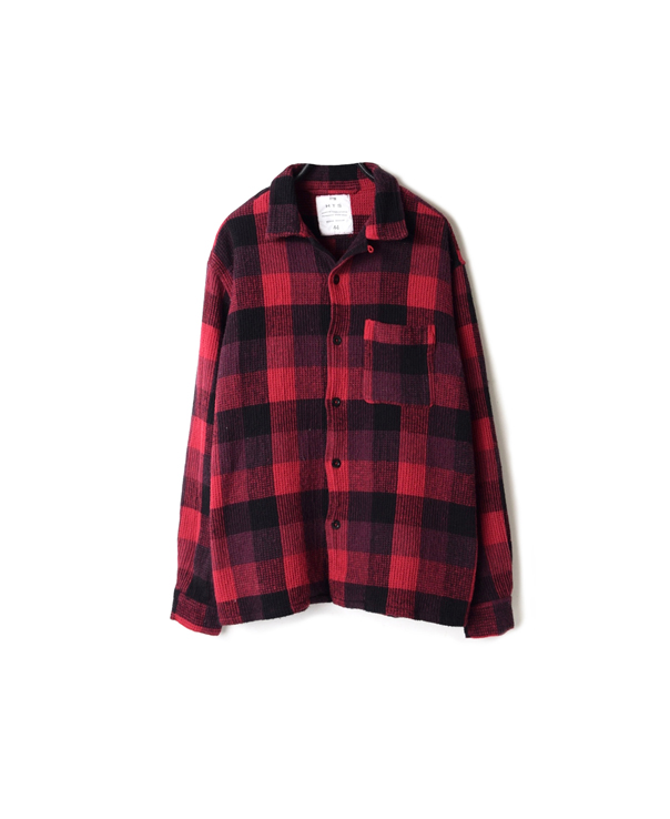 INHT2051WC COTTON WAFFLE BLOCK CHECK OVERDYE ONE-UP COLLAR SHIRT