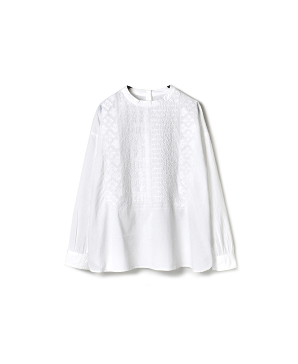 NMDS16551 60’S ORGANIC CAMBRIC BACK OPENING STAND COLLAR SHIRT