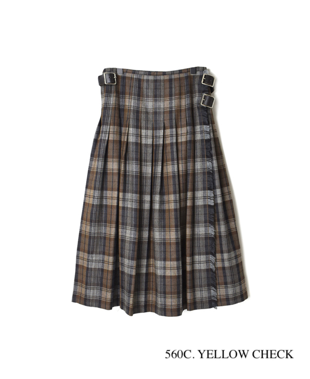 NOD0853 WORSTED WOOL LOW WAIST PLEATS WRAP SKIRT