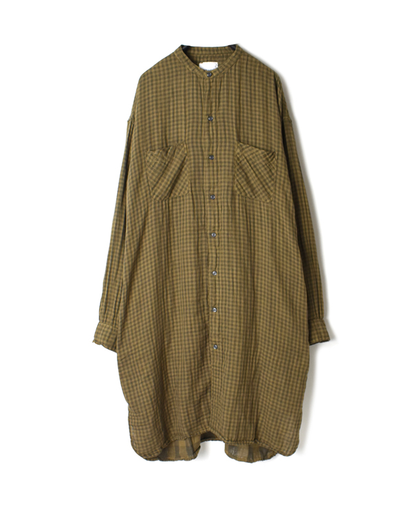 INAM1972DGD DOUBLE GAUZE OVER DYE UTILITY BANDED COLLAR LONG SHIRT