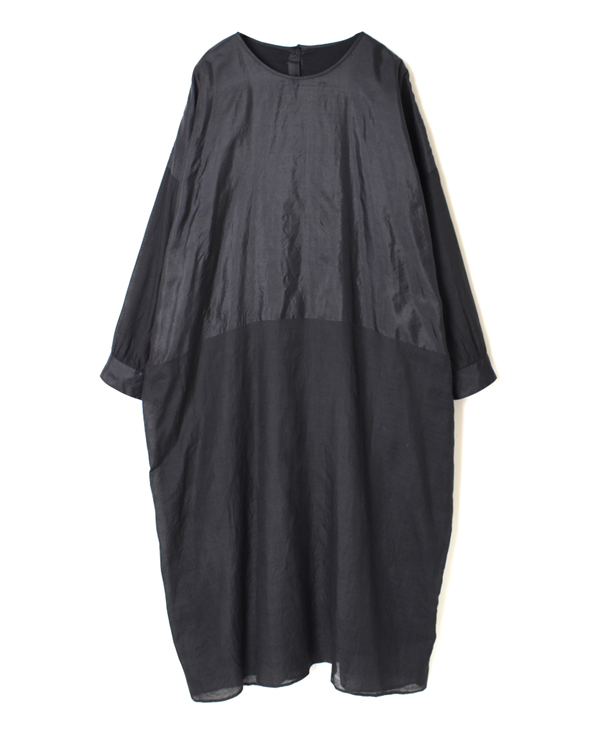 NMDS20552 HAND WOVEN COTTON SILK × SILK PLAIN DROP SHOULDER DRESS