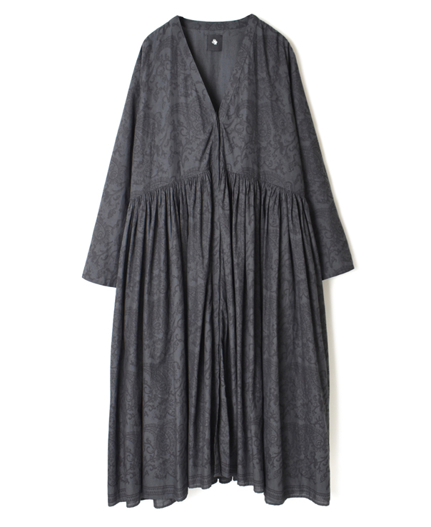 INMDS20773 80’S VOILE SMALL PAISLEY BLOCK PRINT RAJASTHAN TUCK GATHERED WRAP DRESS