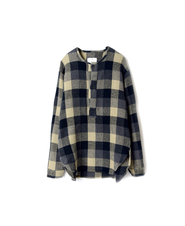 INHT1501WC COTTON WAFFLE BLOCK CHECK OVER DYE HENLY NECK SHIRT