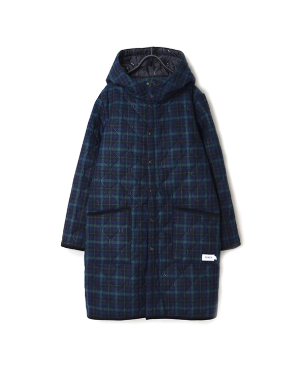 NAM1753WCJ WOOL CHECK REVERSIBLE HIGH COLLAR HOODED COAT