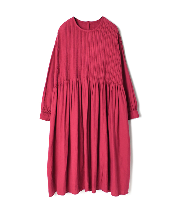 INMDS20702 TWILL COTTON KHADI(NATURAL DYED) CREW-NECK P/O DRESS WITH RANDOM PLEATS