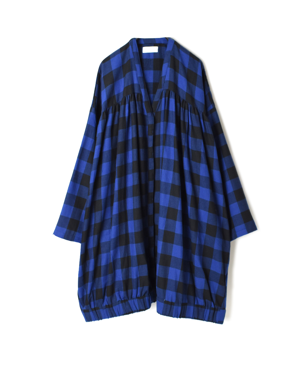 NSL20554 COTTON FLANNEL YARN DYED CHECK FLY FRONT V-NECK SMOCK