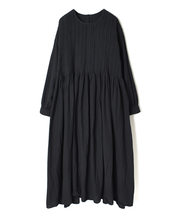 INMDS20702D TWILL COTTON KHADI(DYED) CREW-NECK P/O DRESS WITH RANDOM PLEATS