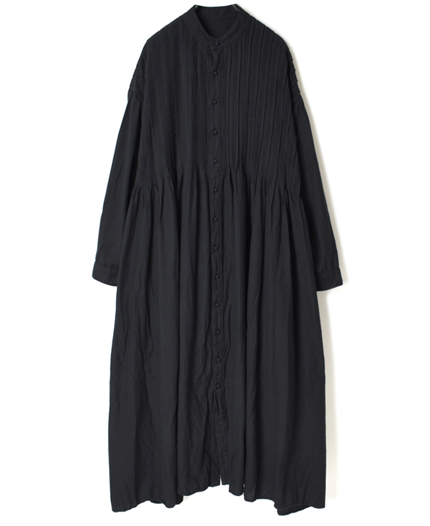 INMDS20703D TWILL COTTON KHADI(DYED) BANDED COLLAR SHIRT DRESS WITH RANDOM PLEATS